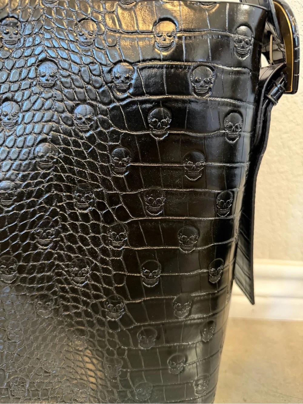Betsey Johnson Black Croc-Embossed Hobo Bag